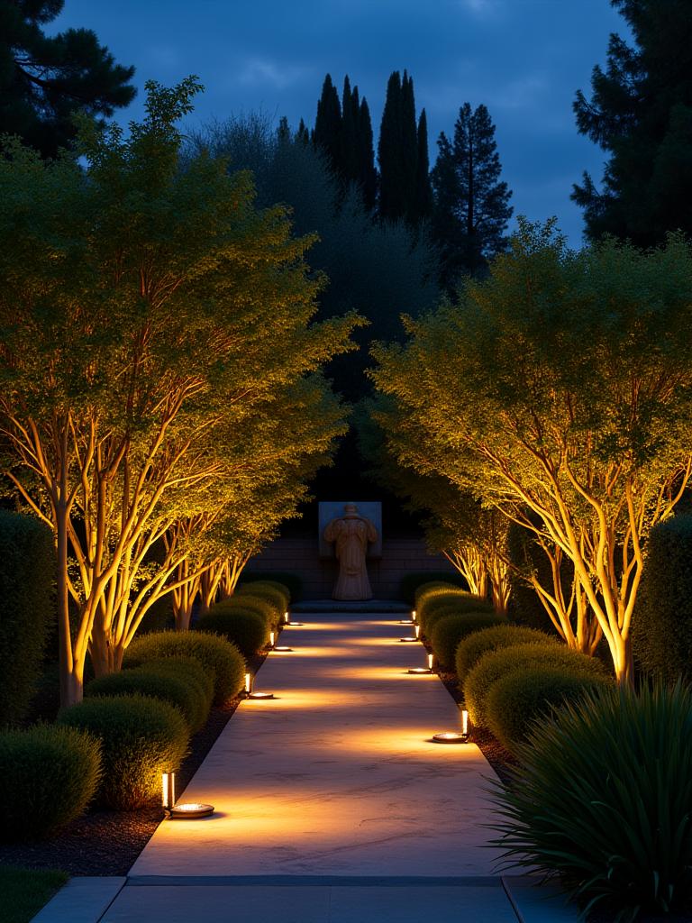 Jardín con iluminación LED nocturna en Valencia