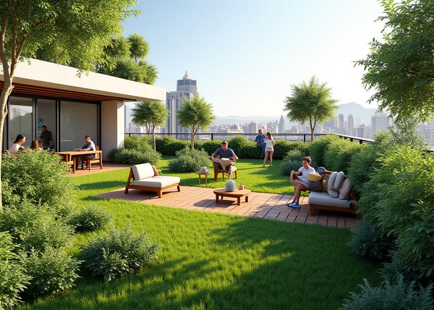 Jardín en azotea con techo verde en Valencia